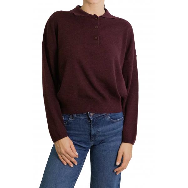 Maglione con bottoni e colletto tinta unita 